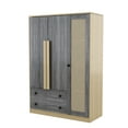 thumbnail image 6 of Glavbiku 3 Rattan Door Wood Wardrobe for Bedroom,Armoire with 2 Drawer,Clothes Storage Cabinet,Gray, 6 of 10