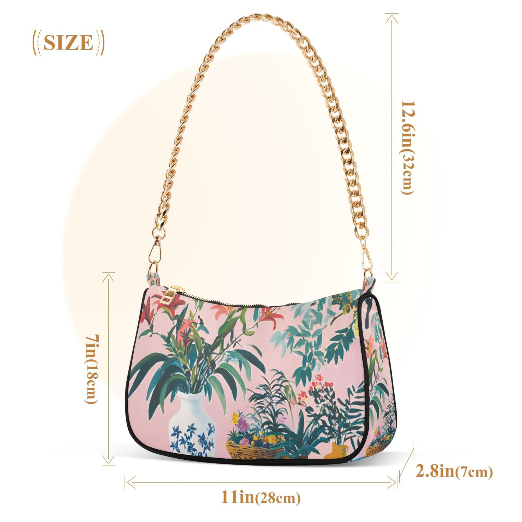 FORMRS Womens Shoulder Bag with Chain Strap Clutch Purse Cute Tote Handbag, Vibrant Flowers