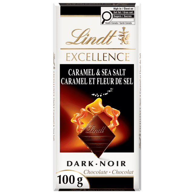 Lindt EXCELLENCE Caramel & Sea Salt Dark Chocolate Bar, 100 Grams