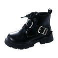 thumbnail image 2 of Hurxie Girls Ankle Boots Lace Up Combat Boot Side Zipper Comfortable Boys Boots Black 29, 2 of 7