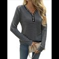 thumbnail image 2 of Camisa de Punto A Rayas de Larga con Cuello en V para Mujer, Estilo Túnica Informal, Holgada y Elegante, para Otoño. Negro S, 2 of 9