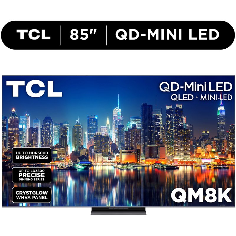 TCL 85" Class QM8K Series QD-Mini LED QLED 4K UHD Smart Google TV (NEW, 2025) - 144Hz, Local Dimming, CrystGlow WHVA Panel - 85QM8K gallery view
