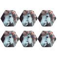 thumbnail image 2 of Pofeuu Flower Crown White Horse Print Leather Coasters Set of 6, Round Cups Mugs Mat Pad for Home Kitchen Heat Resistant Drink Coasters,Hexagon, 2 of 7