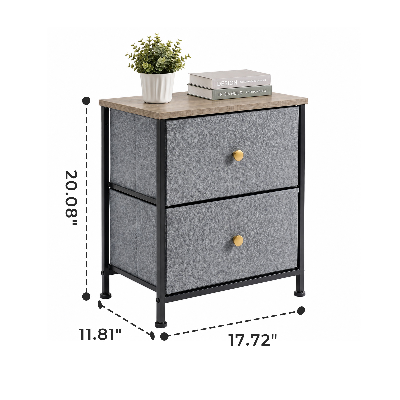 Alvantor Nightstand with 2 Storage Drawers, Small Bedside Table, Small Dresser with Sturdy Wooden Top for Daily Essentials, Compact Nightstand for Bedroom and Small Spaces