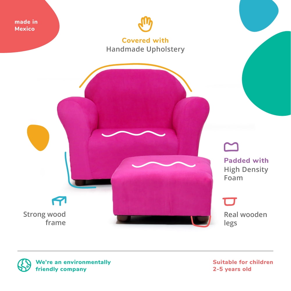 Keet Roundy Children's Chair Microsuede Hot Pink with ottoman