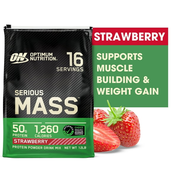 Optimum Nutrition, Serious Mass, 50 g Protein Powder, Strawberry, 12 lb, 16 Servings