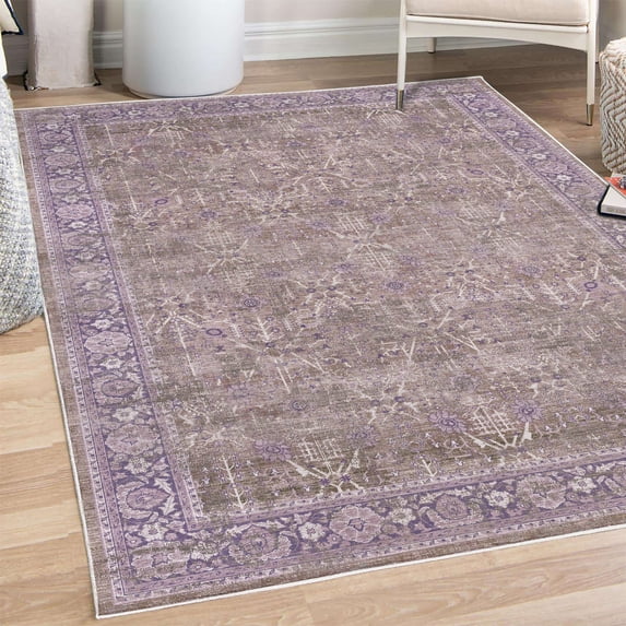 Ethnic Decorative Rug, Weathered Look Abstract Nostalgic Floral Ornaments Vintage Design Flourish, Quality Carpet for Bedroom Dorm and Living Room, 6 Sizes, Dark Ceil Blue Brown, by Ambesonne