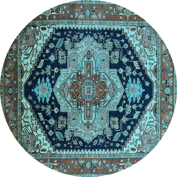 Ahgly Company Indoor Round Geometric Light Blue Traditional Area Rugs, 7' Round