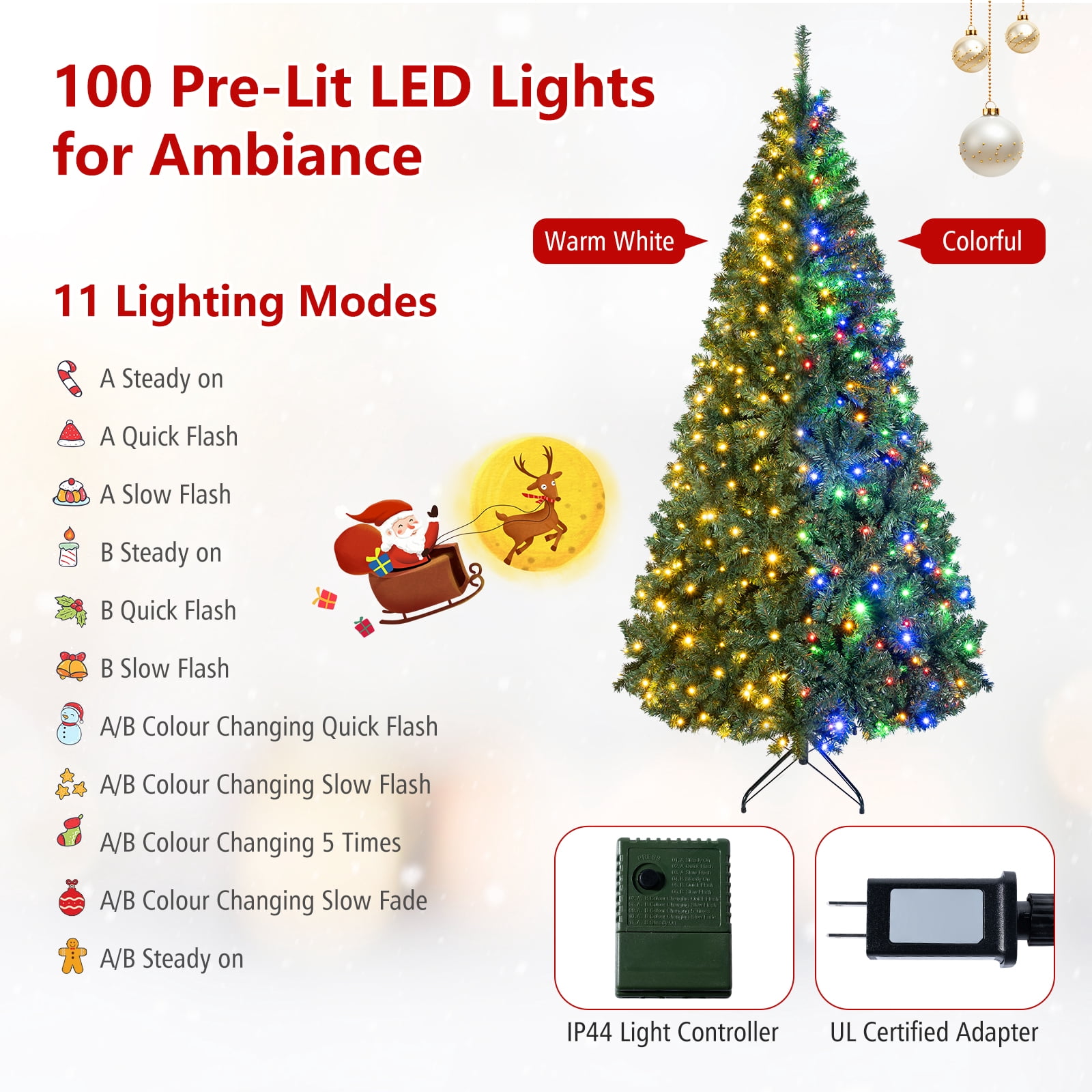 Costway 4Ft Pre-Lit Artificial Christmas Tree Hinged 100 LED Lights