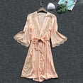 thumbnail image 2 of Hugcore Robes for Women Women's Lace Trim Kimono Robes for Wedding Party Loungewear Lace Sleepwear Cozy Robes for Women Beige, L, 2 of 3