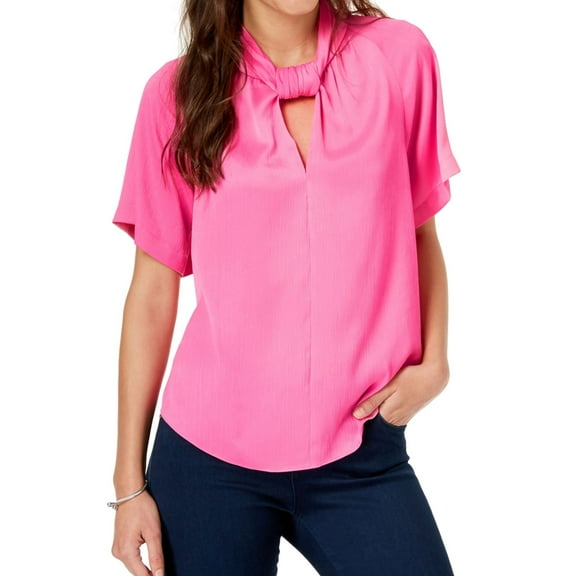 Rachel Roy Womens Keyhole Twist Neck Pullover Blouse, Pink, X-Small