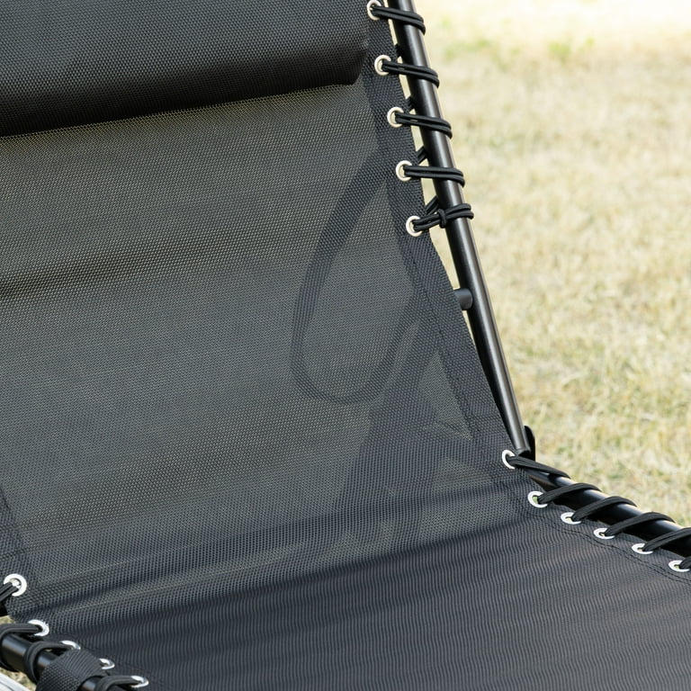Outsunny Reclining Chaise Lounge Chair Portable Sun Lounger Folding Camping Cot with Adjustable Backrest and Removable Pillow for Patio Garden