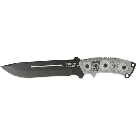 Tops 107E Fixed Blade Knife Carbon Steel Black Micarta Handle Steel + Sheath