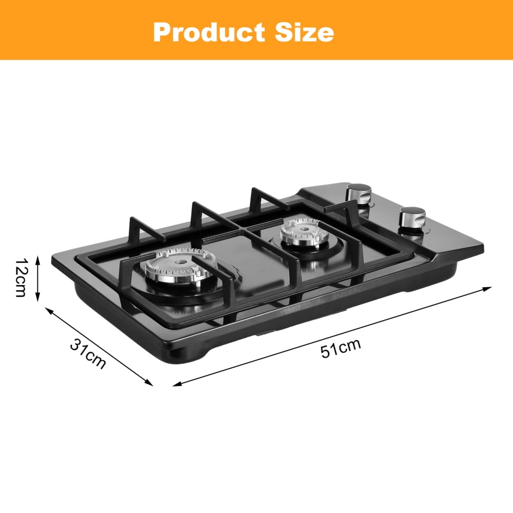 Flylapdo 110V 1.75kW Electric Ignition Propane Cooktop, Convertible Nozzles Stainless Steel 2 Burners Stove for Home and Commercial Kitchens