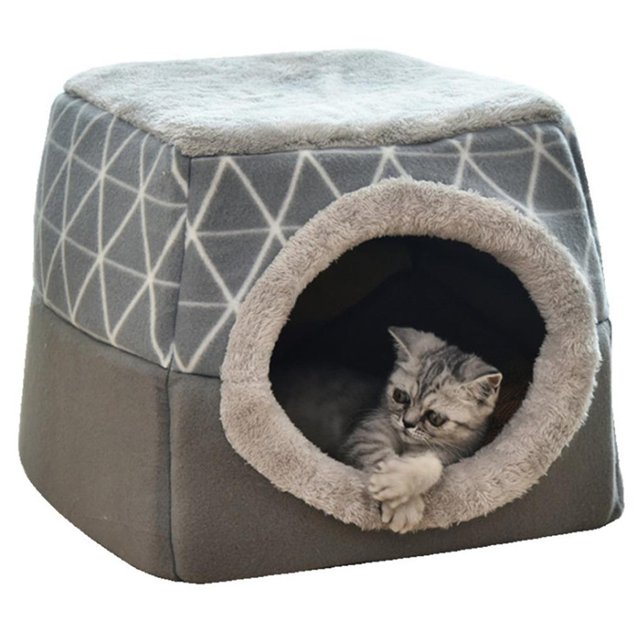 Greeniant Mascota perro gato nido cama almohadilla cachorro cálido cueva casa otoño invierno habitación cerrada carpa plegable estera para dormir Perchas para gatos Gris SG