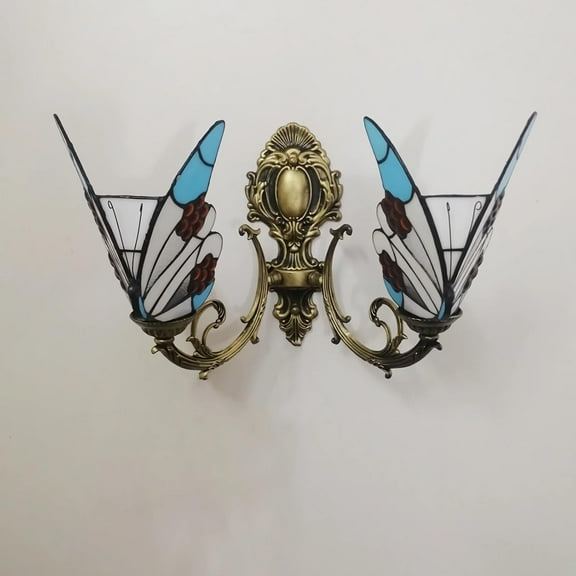 Artistic Style Wall Sconce, Butterfly Stained Glass Bedside Wall Lamp for Living Room Bedroom Bathroom Hallway Decorative ,4