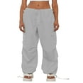 thumbnail image 1 of Women Grunge Drawstring Cargo Pants Loose Side Big Pockets Solid Color Casual Summer Spring Long Sports Trousers Green S, 1 of 5