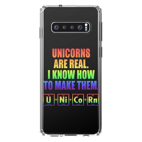 DistinctInk Clear Shockproof Hybrid Case for Samsung Galaxy S10  PLUS (6.4" Screen) - TPU Bumper Acrylic Back Tempered Glass Screen Protector - Unicorns Are Real. I Know How To Make Them