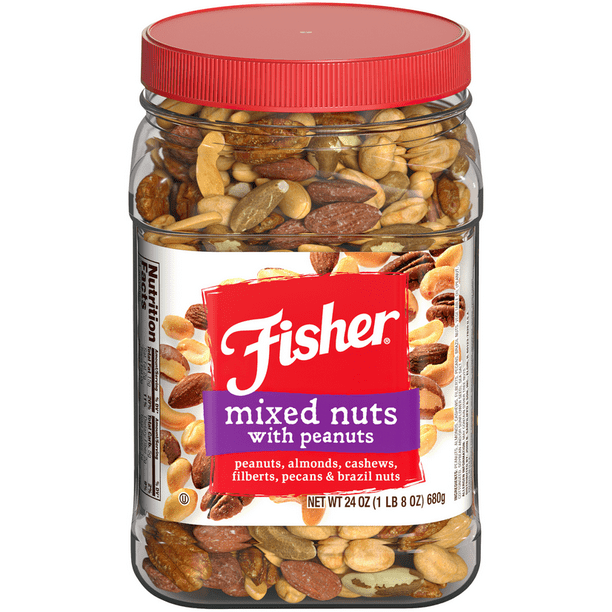 FISHER Snack Mixed Nuts with Peanuts, 24 Oz, Almonds, Cashews, Filberts