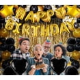 thumbnail image 4 of Juego de 16 pulgadas con letras de feliz cumpleaños en dorado y negro, conjunto de suministros para fiesta estilo cortina de seda con lentejuelas y globos negros, 4 of 6