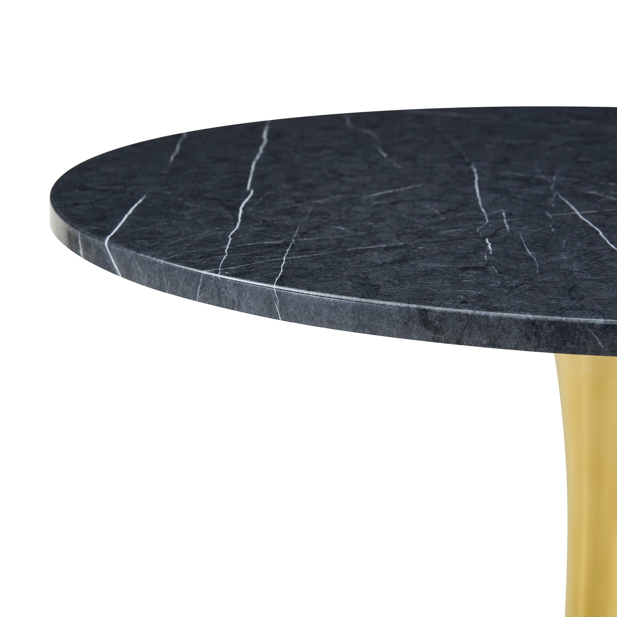 Miniyam 31.5" Round Kitchen Dining Table for 2–4 People, Small Space Pedestal Tulip Table with Engineered Wood Top, Black&Gold