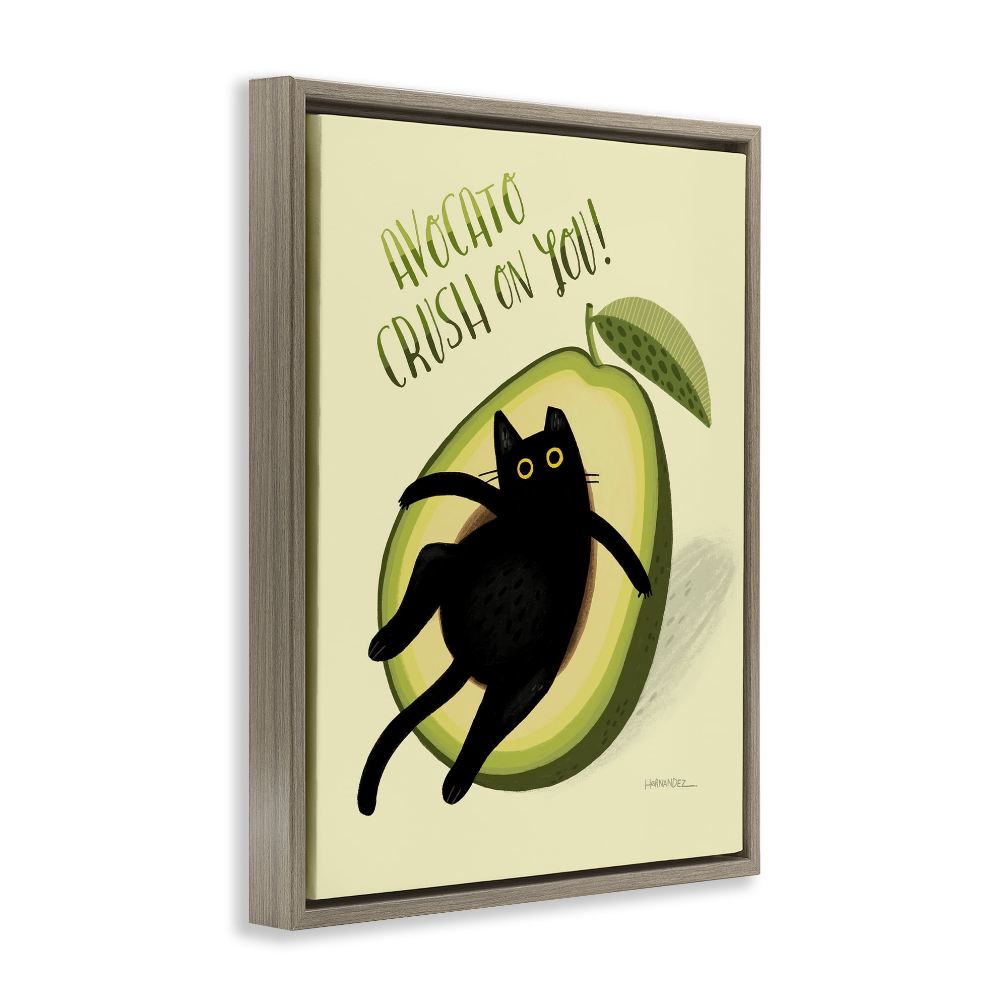Stupell Industries Avocato Crush on You Animals Painting Brown Floater Framed Canvas Art Print Wall Art, 17 x 21