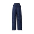 thumbnail image 4 of Qiylii Women's Wide Leg Long Pants, Solid Color Drawstring Loose Fit Low Waist Trousers, Casual Simple Style Bottoms, 4 of 9