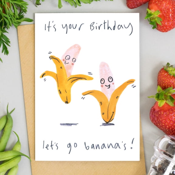 Funny Birthday Card – “Let’s Go Banana’s!” Playful Cartoon Design – Includes Envelope, Blank Inside – Perfect for Friends, Family, and Celebrations