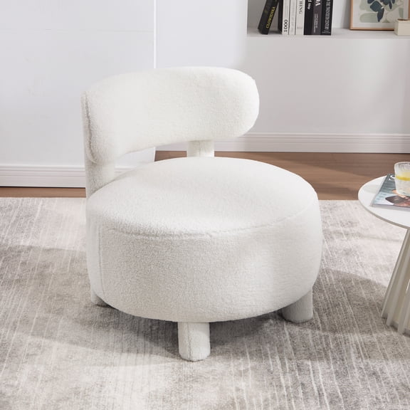 NEW Accent Chair With Curved Backrest And Solid Wood Legs Upholstered Chair Slipper Side Chair For Primary Living Space Bedroom Vanity Room Or Reading Room ,White