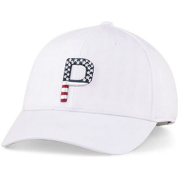 NEW Womens Puma P110 Pars And Stripes Bright White Adjustable Golf Hat/Cap