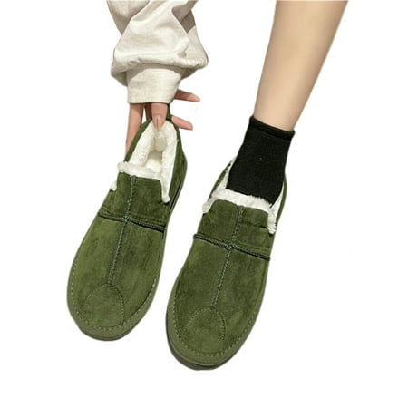 

Baloco Womens Winter Faux Fur Snow Ankle Boots Flats Chunky Platform Booties Round Toe Fleece Warm Shoes