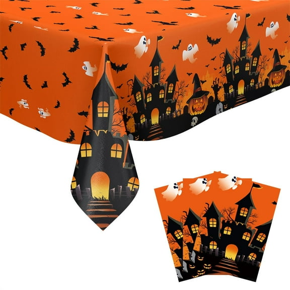 Wadada Halloween Tablecloth 54x107 Inch, Scary Pumpkin Spooky Castle Witch Table cloth, Polyester Waterproof Wrinkle Resistant Durable Tablecloth for Halloween, Party, Holiday, Kitchen and Home Decor