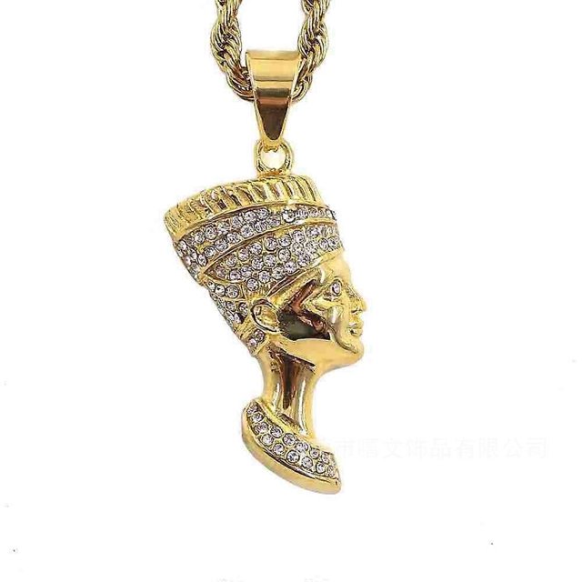 Collar de la reina egipcia Nefertiti, joyería vintage chapada en oro brillante, colgante de circonita cúbica estilo hip hop, regalo personalizado para hombres, mujeres, mejor esposa o novia.