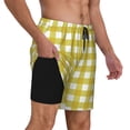 thumbnail image 3 of Goofa Yellow Checkboard Printed Men's Swim Trunks Board Shorts Quick Dry Mens Swimming Trunks with Compression Liner,Breathable Fit Hawaii Beach Shorts-Medium, 3 of 9