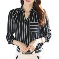 thumbnail image 1 of Blusa de mujer de manga larga con cuello en V y bolsillo frontal a rayas blancas y negras Scienceny FS11531-07, 1 of 7