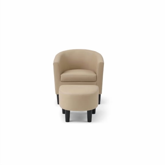 Nmkwnr Upholstered Armchair with Ottoman, Faux Leather Accent Chair for Living Room, Bedroom, Office, Beige