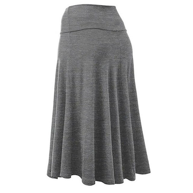Women's Solid Lightweight Flare Midi Pull On Closure Skirt S XXL Plus Size