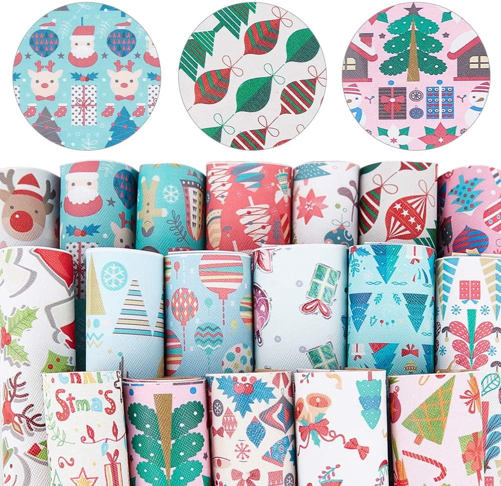 1 Box Christmas Theme Imitation Leather Fabric Self-adhesive Fabric for Garment Accessories Mixed Color 30~30.7x19.5~20x0.05cm 18sheet/box