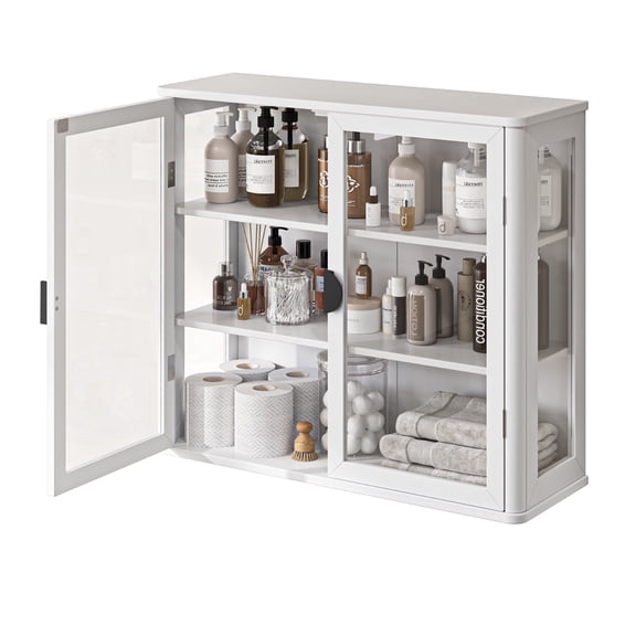 Wall Cabinet with Glass Doors, 28" Floating Cabinet with Adjustable Shelf