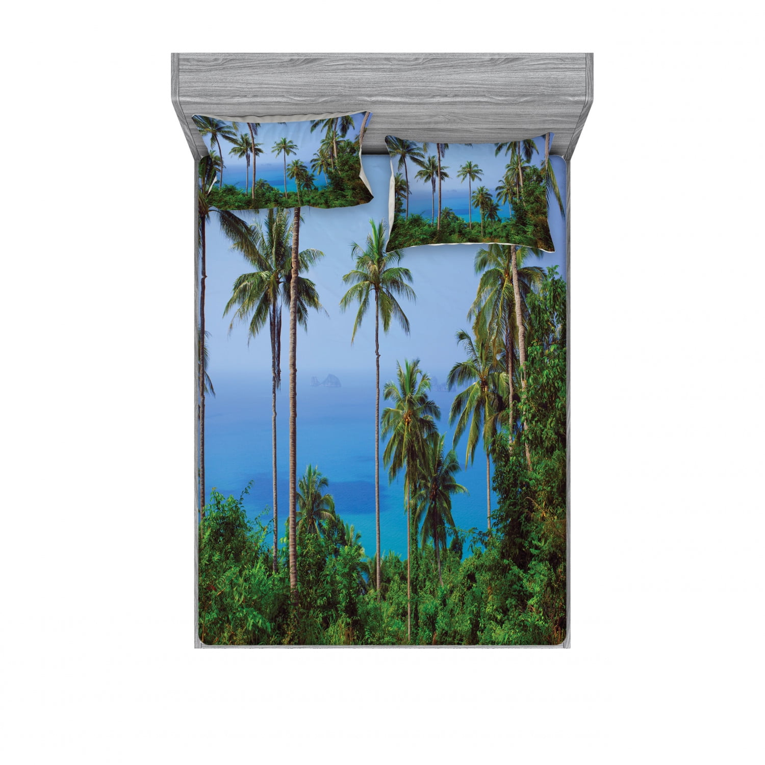 Palm Tree Bedding Set with Sheet & Covers, Ocean Scene from Jungle