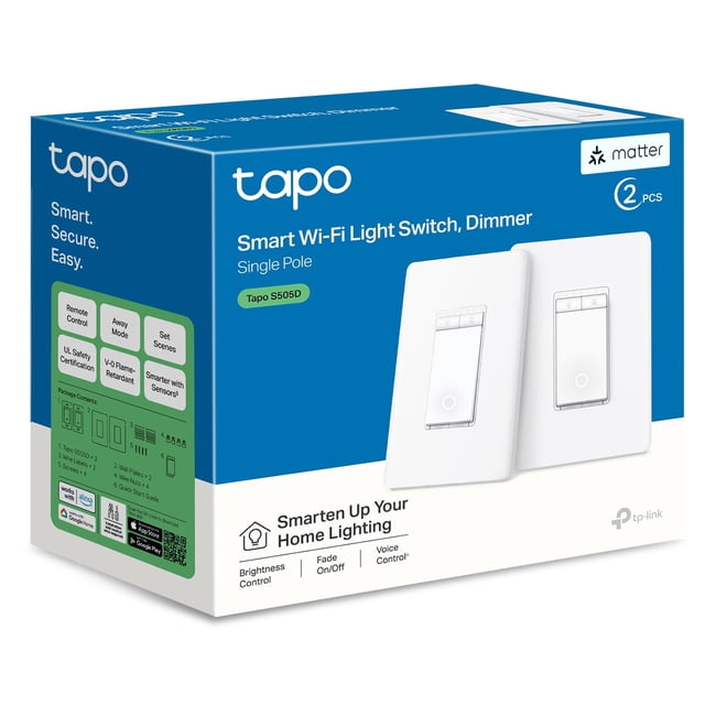Interruptor atenuador inteligente TP-Link Tapo Matter Voice Control, paquete de 2