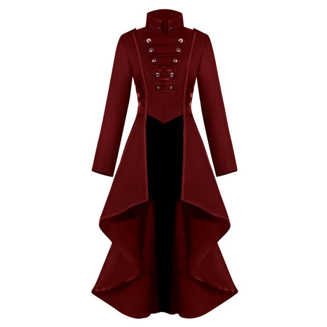 Leodye Robe Médiévale à la Mode et Confortable pour Femmes, Queue-de-Pie, Ourlet Irrégulier, Haut long Rétro Rouge 4(S)