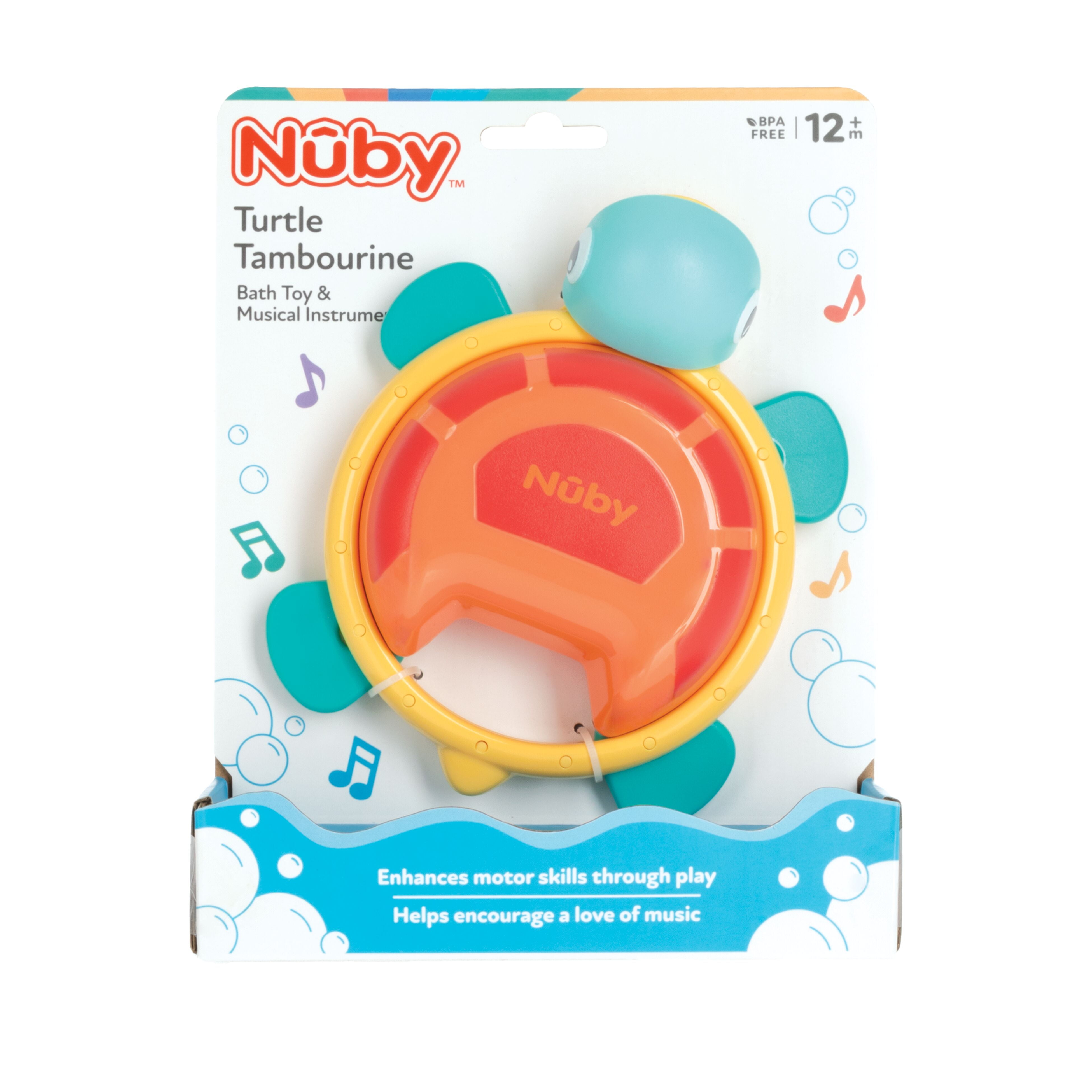 Nuby Turtle Tambourine Toddler Bath Toy and Musical Instrument for Kids