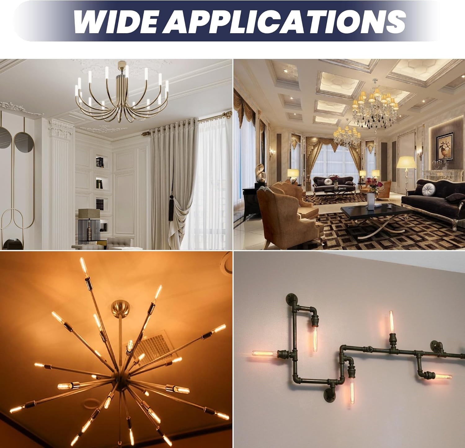 Led T25 Led Filament Candle Light Bulb, 6watt = 60watt, Clear Filament, Warm White 2700k, T25, Base E12, 600lm, CRI90, Dimmable (4-Pack)