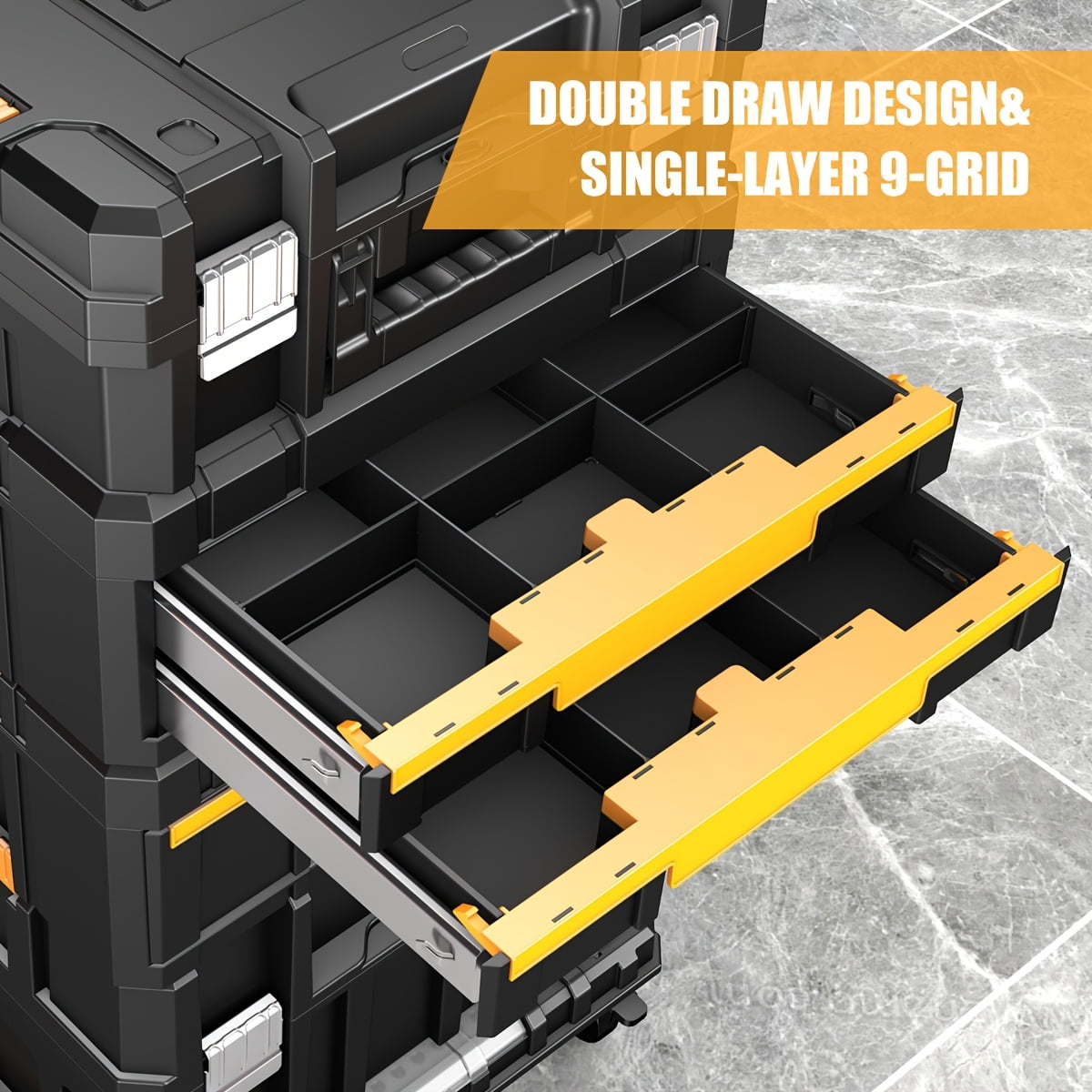 2-Tier 6-Compartment Slide Rail Storage Box, Plastic Organizer Case for Small Parts & Crafts