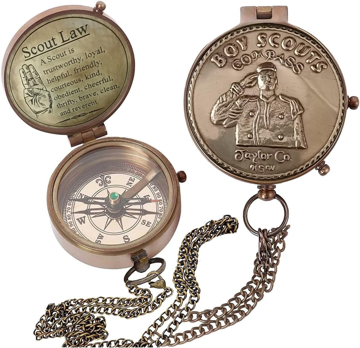 Boys Scout Compass Memorial Boys & Men - Engraved Scout Oath Compass with Leather Box Scout Be Prepared Camping Compass Gift