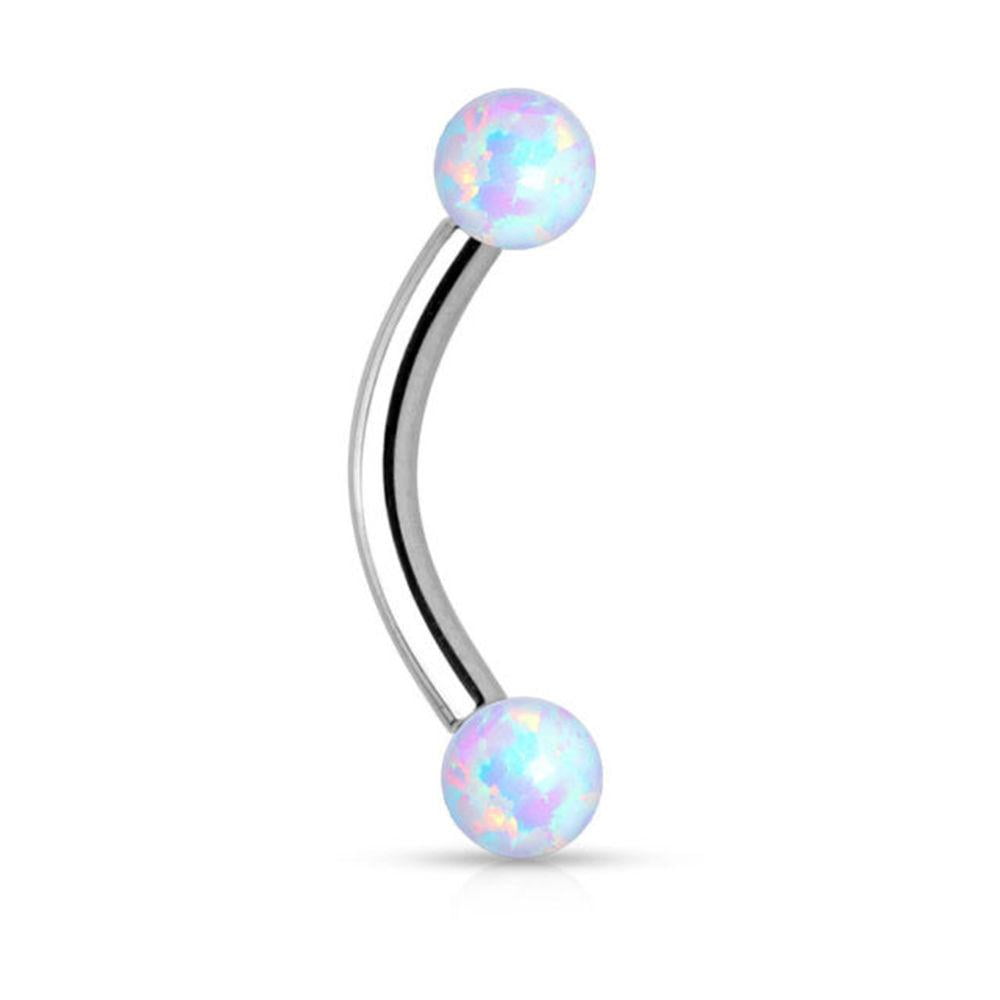 16G Curved Eyebrow Ring Barbell w/ Opal Ball Surgical Steel Internally Threaded 