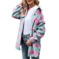 thumbnail image 3 of Women's Sherpa Lined Fleece Flannel Plaid Shirt Jacket Button-down Color Block Long Sleeve Lapel Outerwear with Pockets, 3 of 8