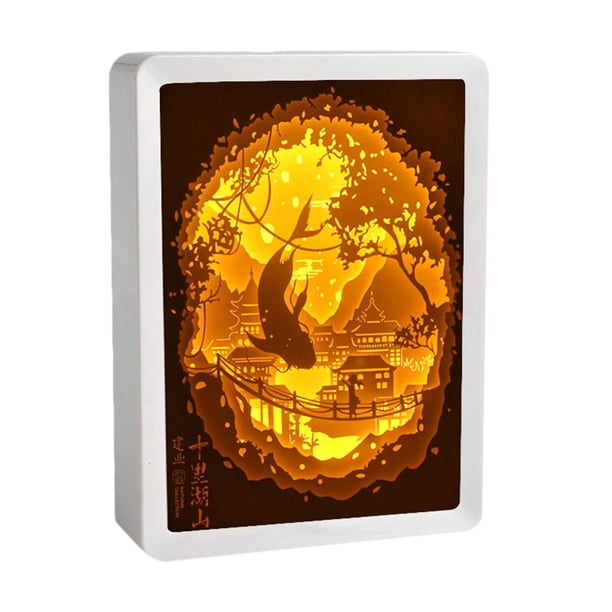 Esculturas de papel decorativas con luz nocturna 3D para tallado en papel, caja de sombras creativa Ballena