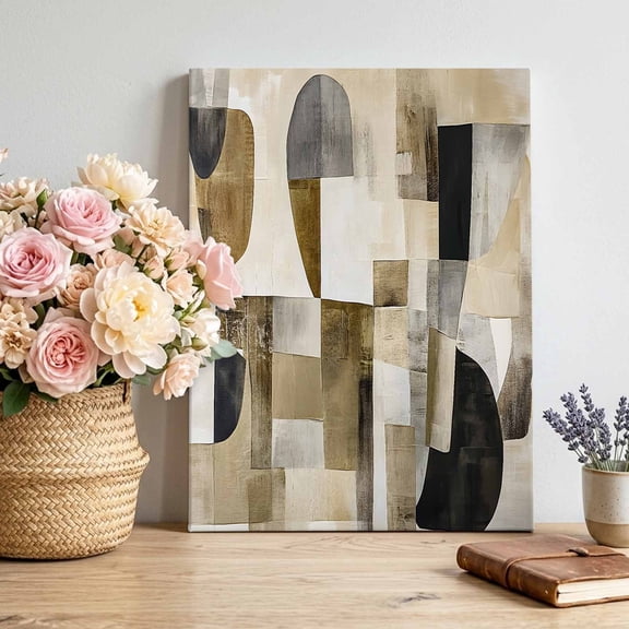 Canvas Wall Art Abstract Canvas Art Print Brown Black Color Block Geometric Contemporary Pictures Wall Decor for Living Room Bedroom Artwork Decorations Stretched Framed Ready to Hang 11"x14"